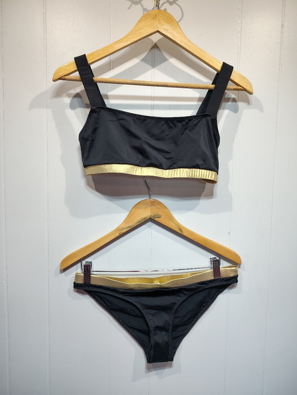 Solid & Striped Madison Bikini Set Black Gold Size Large L/L Sporty Chic